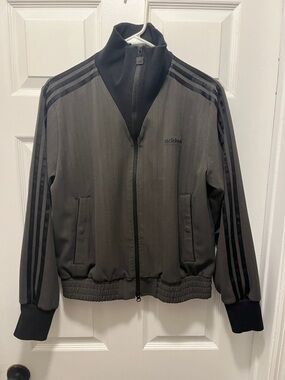 Adidas women’s medium gray & black bomber pinstripe Jacket Brand NEW